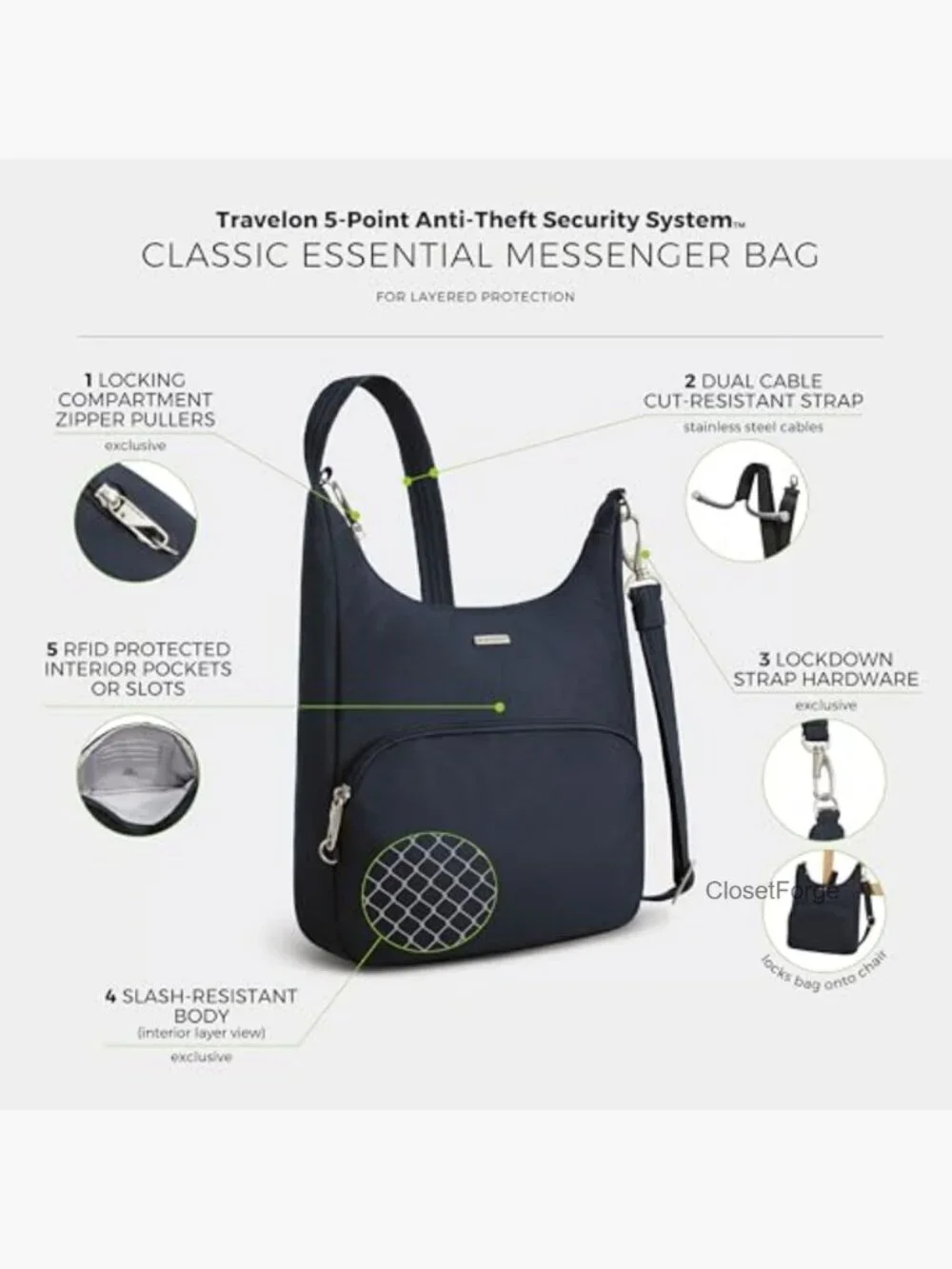 Anti-Theft Messenger Bag with RFID Blocking & Slash-Resistant Straps